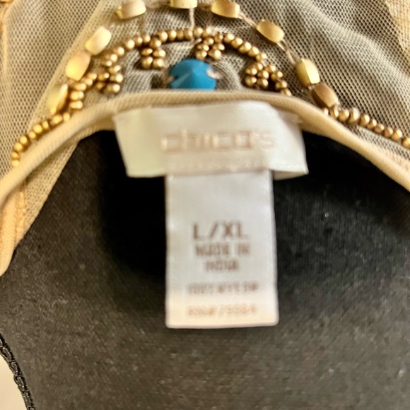 Chico's Beige and Turquoise Embellished Sheer Cardigan Jacket Turquoise stones - Picture 2 of 4